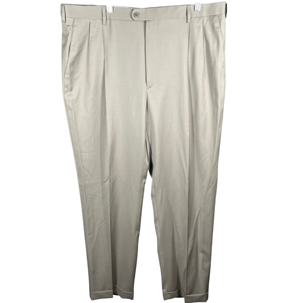 Zanella Bennett Dress Pants Men 40 Taupe Tan Pleated Cuffed Wool Made in Italy